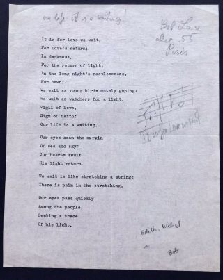 Robert Lax Typed Poem Signed " Our Life,  It Is A Waiting " 1955