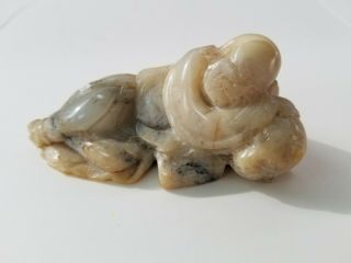 Small Jade Carving Of Guy Laying On A Tiger.  Some Very Small Imperfections