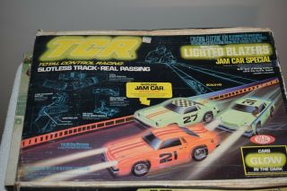 Vintage Ideal Tcr Slot Car Racing Track Glow In The Dark Complete