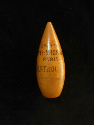 Rare Vintage Treen Box - Anti Migraine Menthol - Paris France - Pharmacy Wood