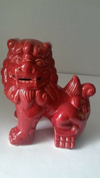 Vintage 7 " Chinese Red Ceramic Foo Fu Dog Guardian Lion Figurine
