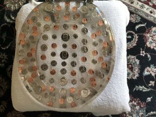 Vintage Clear Resin Coin Toilet Seat Half Dollars Quarters Dimes Nickels Pennies