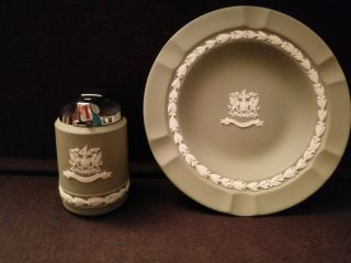 Wedgwood Ashtray And Lighter Jasperware Sage Green City Of London Coat Of Arms