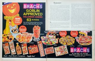 1965 Brachs Halloween Candies 63 Kinds Pumpkin Goblin Approved - 2pg Print Ad Art