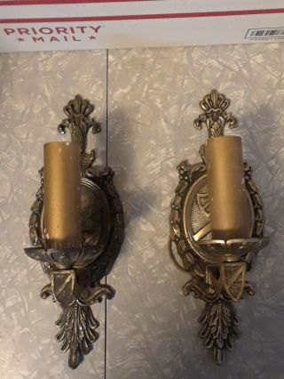 2 Vintage Brass Wall Sconce Art Deco Electric Wall Light Fixture