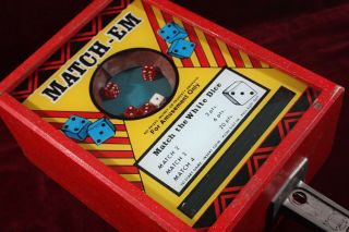 Antique Match - Em Trade Stimulator Dice Game Machine 10 Cent Counter Top