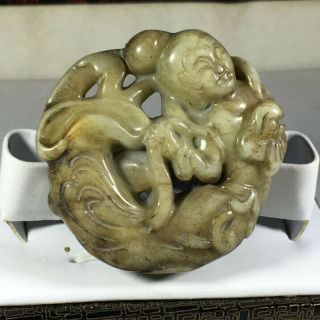 Chinese Old Natural Jade Hand - Carved Woman Chang 