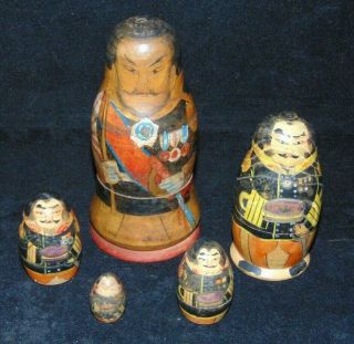 Vintage Japanese Samurai Warrior Sword Wood Wooden Set Kokeshi Nesting Dolls