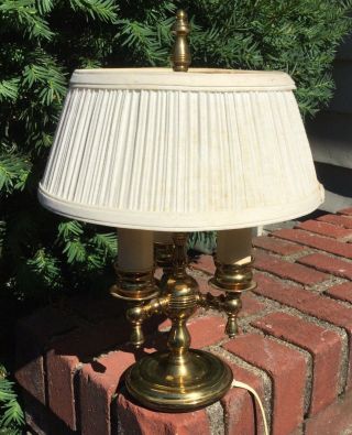 Mid Century Vintage Bouilotte Brass Candlestick Table Lamp W/shade