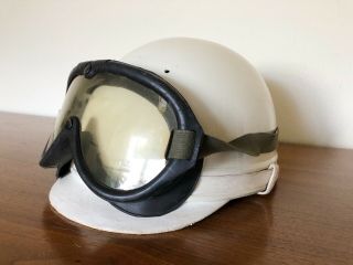 Vintage Clymer Motorcycle Racing Crash Helmet Leather W/ Goggles 1950 - 60’s