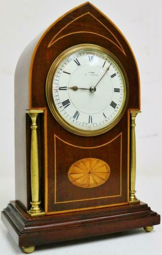 Antique French 8 Day Mahogany Inlaid Lancet Top Mantel Clock Platform Escapement