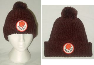 Vintage 1970s Nfl Knit Winter Pom Beanie Cleveland Browns Stocking Cap Patch Hat