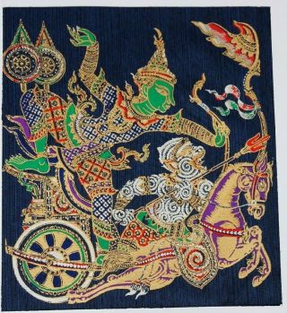 Thai Silk Screen Handmade Vintage Art Picture Wall Decor Ramayana Powerful Right