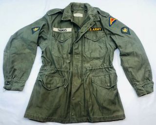 Vintage 50s M - 1951 Sz Reg Small Korean War Gi Field Jacket Coat Olive,  Patches