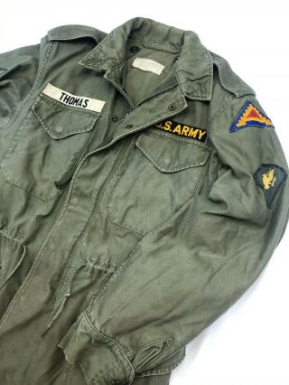 Vintage 50s M - 1951 sz Reg Small Korean War GI Field Jacket Coat Olive,  Patches 2