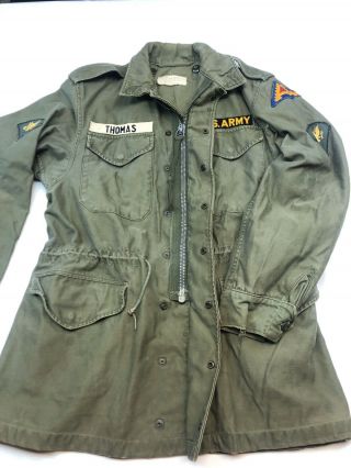 Vintage 50s M - 1951 sz Reg Small Korean War GI Field Jacket Coat Olive,  Patches 3