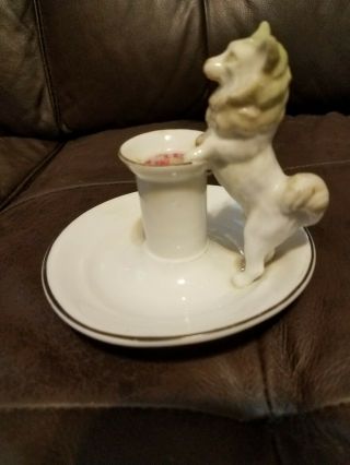 Antique Porcelain Chamber Dog Candle Holder.  Not Marked.