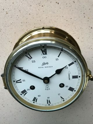 Vintage Mid - Century Schatz Brass " Royal Mariner " Ships Clock 1960 