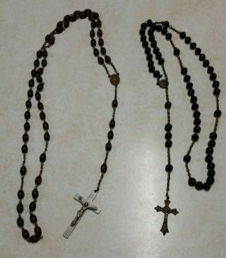 Vintage Rosaries - Set Of 2 - Black Bead (italy) & Brown Bead