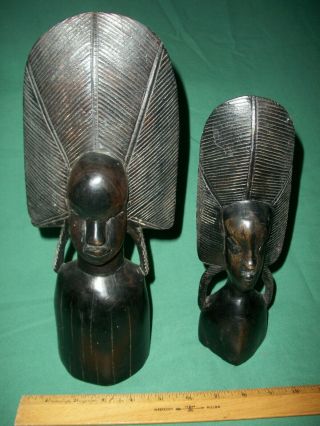 Pair Hand Carved African Woman Head Stylized Hair – Ebony? Ironwood?