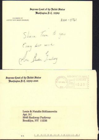 Ruth Bader Ginsburg Letter On Supreme Court Stationary Card W/ Envelope Autograp