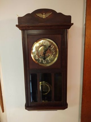Antique German Made Gustav/becker Wall Clock Chimes.
