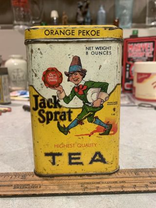 Vintage Jack Sprat Tea Tin Orange Pekoe Spice Advertising Kitchen Decor Iowa Usa