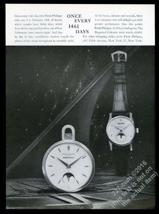 1960 Patek Philippe Perpetual Calendar Moon Phase Watch Photo Vintage Print Ad