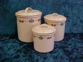 Marble Canyon Western Covered Chuck Wagon Barbwire Cactus Enamel 3 Canister Set