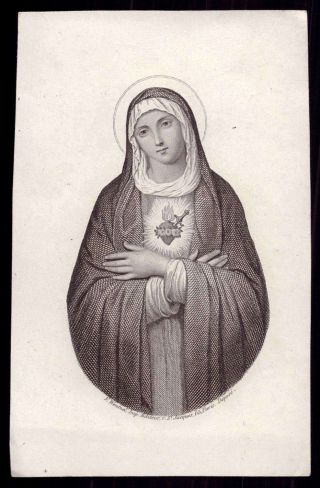 Sacred Heart Of Mary Antique Wentzel Holy Card