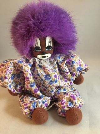 Vintage Q - Tee 1987 Clown Sand Doll 7 Inch Purple Fluff Collectible Doll Hand Ptd