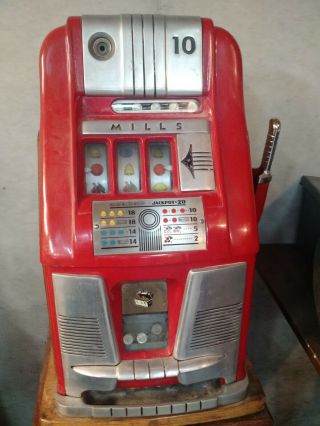 Mills High Top Slot Machine.  10 Cents.  Red,  Black And Chrome.