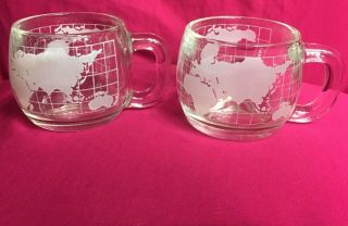 Vtg/coffee Mugs/clear Glass Cups/nestle/etched/frosted/world Globe/map/ 2