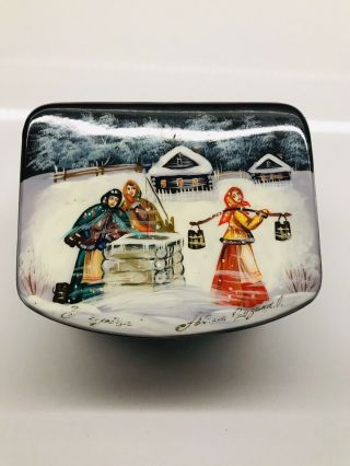 Russian Modern Hand Made Black Lacquer Box (by The Well Side)