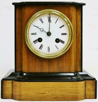 Stunning Antique French 8 Day Walnut & Ebonised Mantel Clock