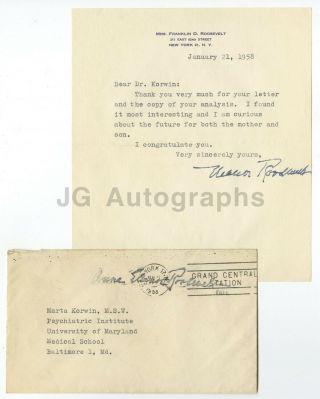 Eleanor Roosevelt - U.  S.  First Lady - Autographed Typed Letter From 1958