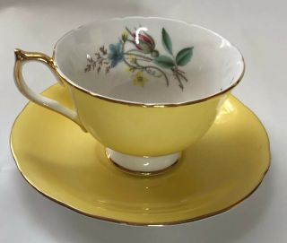 Vintage Aynsley England Bone China Cup And Saucer Yellow W/ Gold Trim