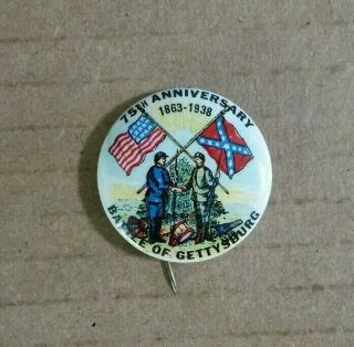Battle Of Gettysburg,  75th.  Anniversary Souvenir Pin,  1938
