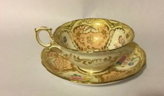 Hammersley Gold Pink Panel Floral Pedestal Tea Cup And Saucer