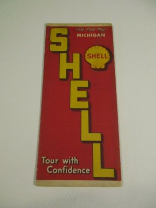 Vintage 1936 Shell Michigan State Highway Gas Station Travel Road Map Box X