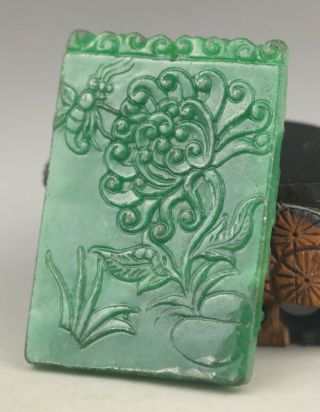 Old Chinese Natural Jade Hand - Carved Flower And Three Rooster Pendant