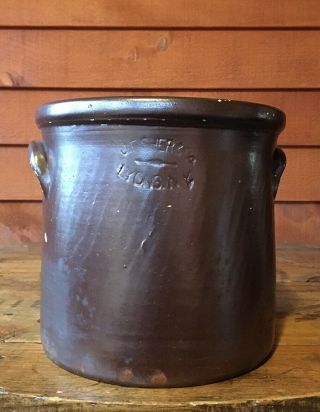 J Fisher Lyons,  Ny Antique 1 Gal Stoneware Crock Albany Slip Glaze Dark Brown