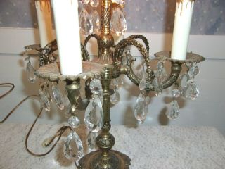 Vintage Brass and Crystal Prisms Candelabra Table Lamp 5 ARM 3
