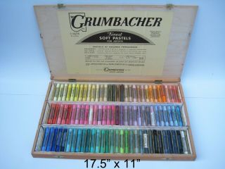 Vtg Grumbacher Set 78 - 90 Soft Pastels In Wood Artist Case W/ Latch