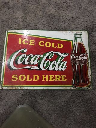 Vintage Ice Cold Coca - Cola Here Metal Sign