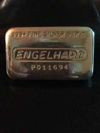 Vintage Engelhard 5 Troy Oz.  999 Fine Silver Hand Poured Loaf Bar Ingot P011694