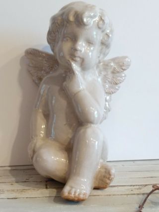 White Cherub Putti Angel White China Blanc De Chine Porcelain Figurine 7.  25 "