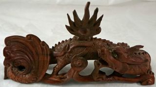 Hand Carved Wooden Chinese Dragon Figurine Statue Great Details