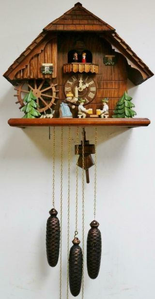 Rare Vintage Carved Black Forest 3 Weight Musical Automaton Cuckoo Wall Clock