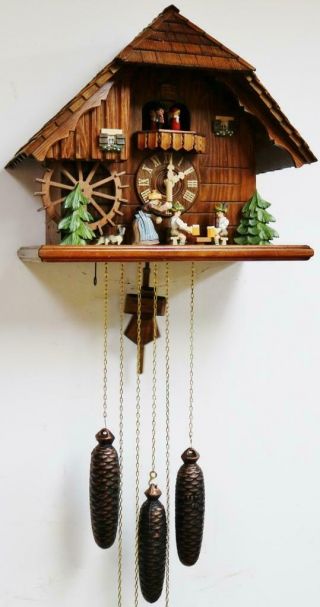 Rare Vintage Carved Black Forest 3 Weight Musical Automaton Cuckoo Wall Clock 2